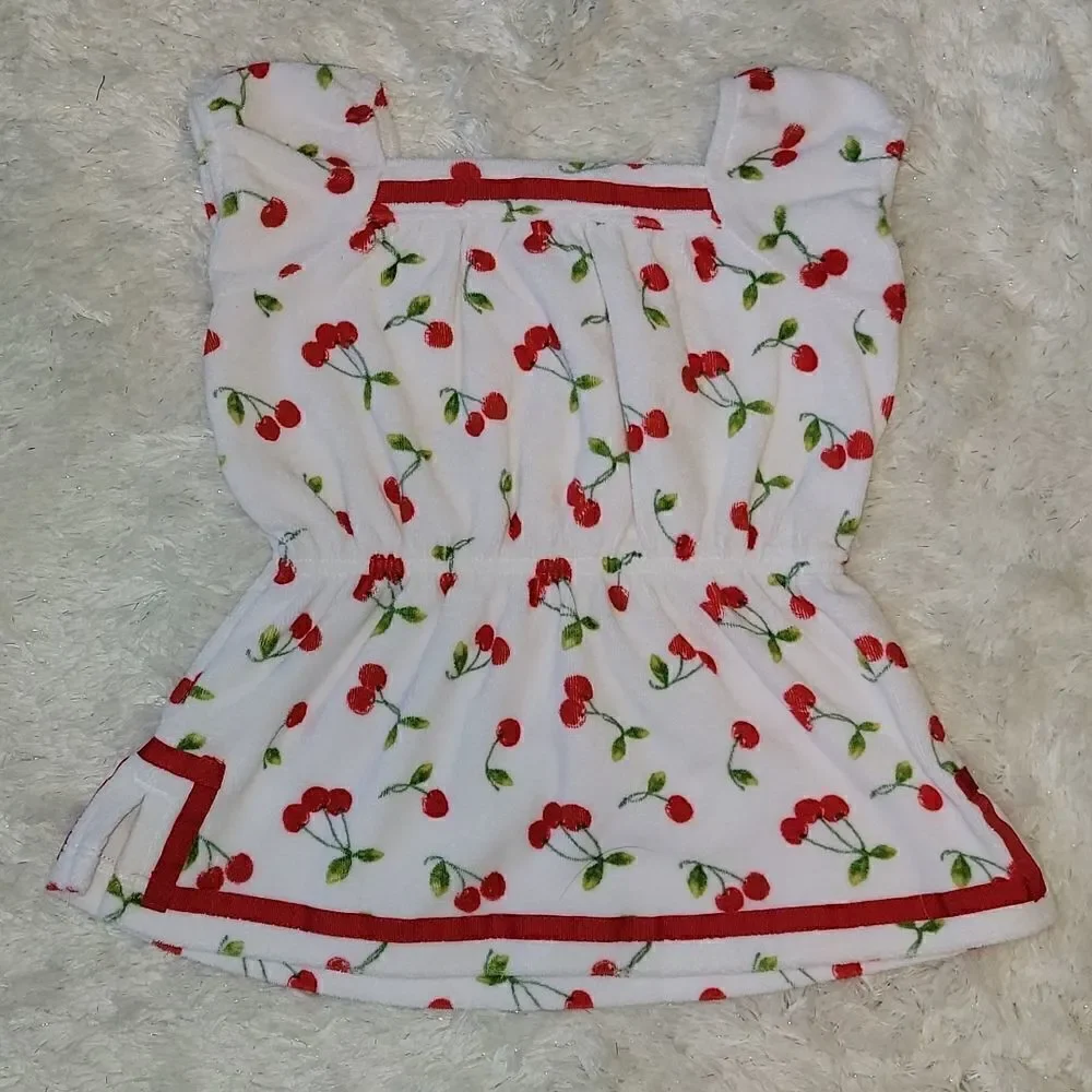 JANIE AND JACK CHERRY PRINT TERRYCLOTH SWIM COVER-UP DRESS, SIZE 6-12 MONTHS